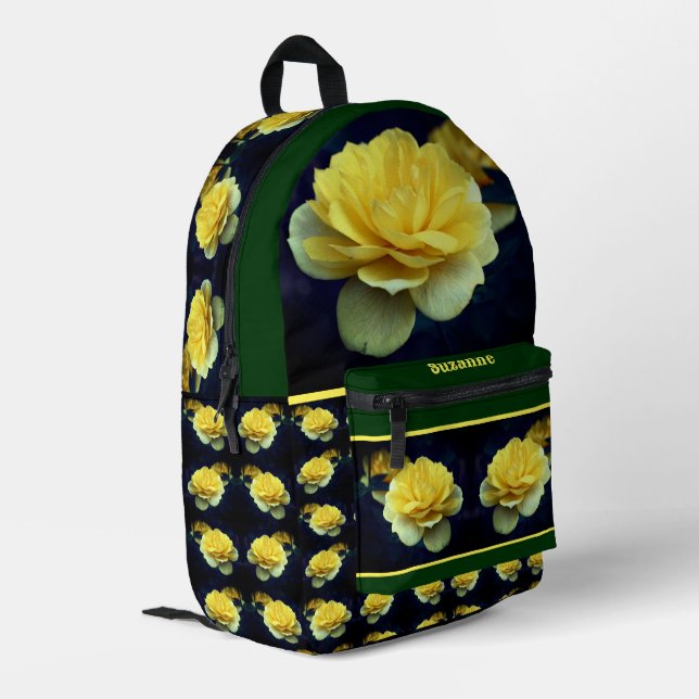 Yellow Rose Flower In Full Bloom Personalised Printed Backpack (Back Corner Left)