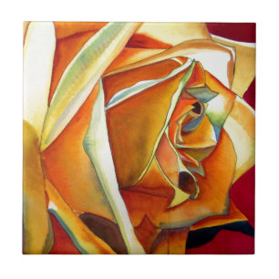 Yellow Rose flower original watercolor Art Tile