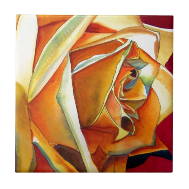Yellow Rose flower original watercolor Art Tile (Front)