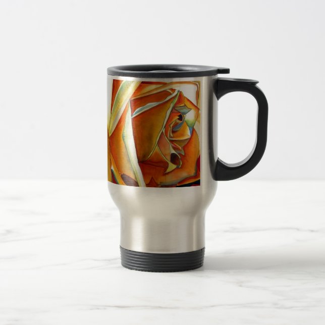 Yellow Rose flower original watercolor Art Travel Mug (Right)