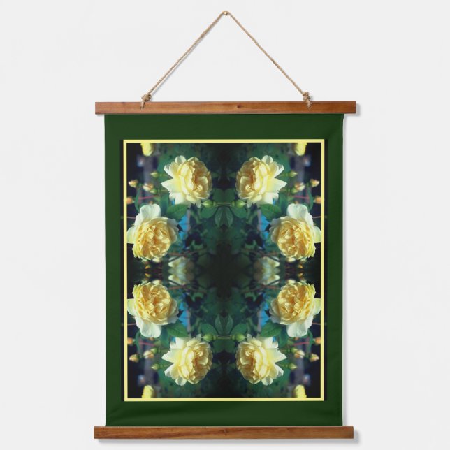 Yellow Rose Flower Pair Abstract Hanging Tapestry (Front)