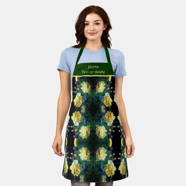 Yellow Rose Flower Pair Abstract Personalised Apron (Worn)