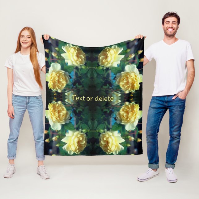 Yellow Rose Flower Pair Pattern Personalised Fleece Blanket (In Situ)