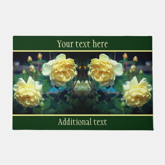 Yellow Rose Flower Pair Personalised Doormat (Front)