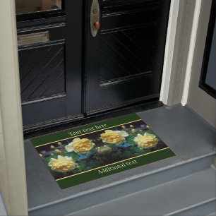 Yellow Rose Flower Pair Personalized Doormat