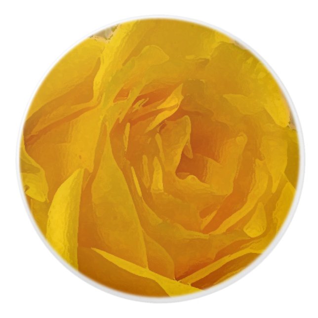 Yellow Rose Flower Petals Ceramic Knob (Front)