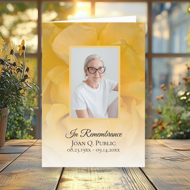 Yellow Rose Flower Petals Funeral Service Folded Programme (Creator Uploaded)