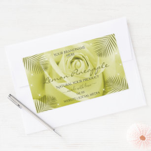 Yellow Rose Flower Product Labels with Palm Leaves