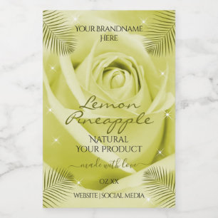 Yellow Rose Flower Product Labels with Palm Leaves