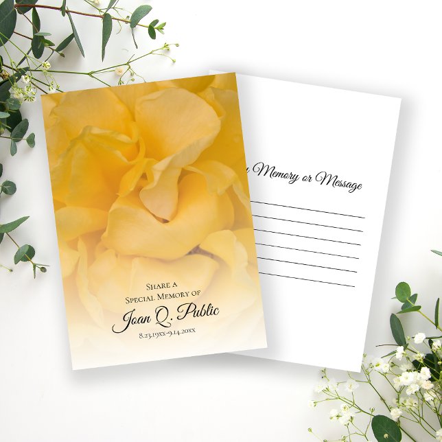 Yellow Rose Flower Share a Memory Funeral  Card (Creator Uploaded)