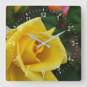 Yellow rose flower square wall clock