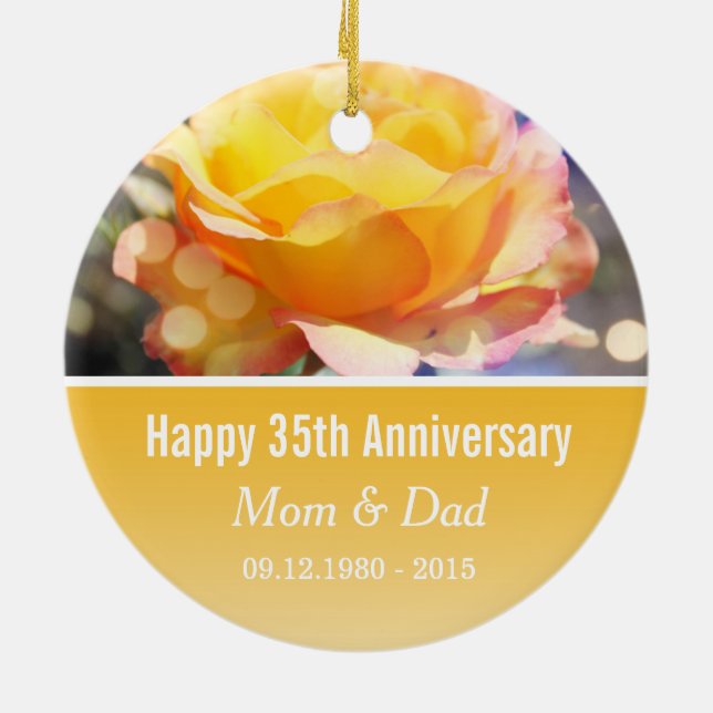 Yellow rose flower wedding anniversary ceramic tree decoration (Back)