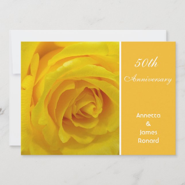 Yellow rose flower wedding anniversary invitation (Front)