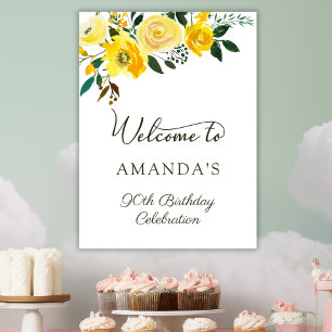 Yellow Rose Flowers 90th Birthday Welcome Poster