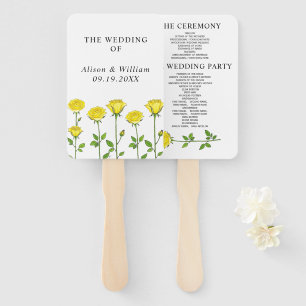 Yellow rose flowers floral spring wedding program hand fan