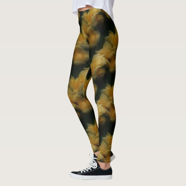 Yellow Rose Flowers Nature Pattern Leggings (Left)