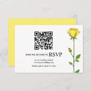 Yellow rose flowers QR code floral wedding RSVP Card