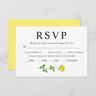 Yellow rose flowers romantic floral wedding RSVP card