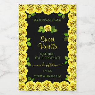 Yellow Rose Frame on Black Product Packaging Label