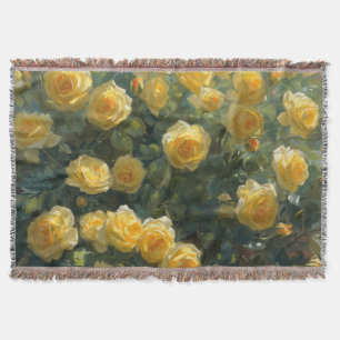 Yellow Rose Garden Throw Blanket