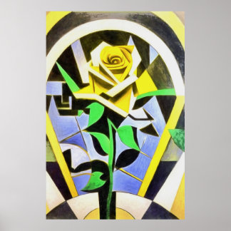 Yellow Rose Geometric Style With Art Deco Poster