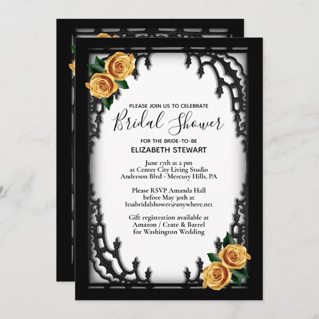 Yellow Rose Gothic Bridal Shower  Invitation (Front/Back)