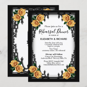 Yellow Rose Gothic Rehearsal Dinner White Invitation