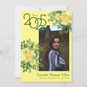 Yellow Rose Green Photo Graduation Announcement