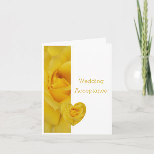 Yellow Rose Heart Design Wedding Acceptance Thank You Card