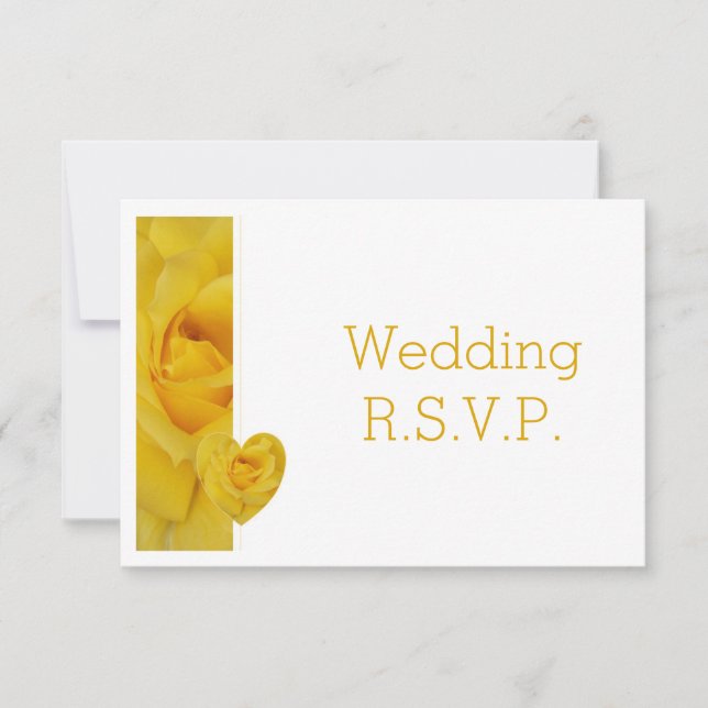 Yellow Rose Heart Design Wedding RSVP Card (Front)