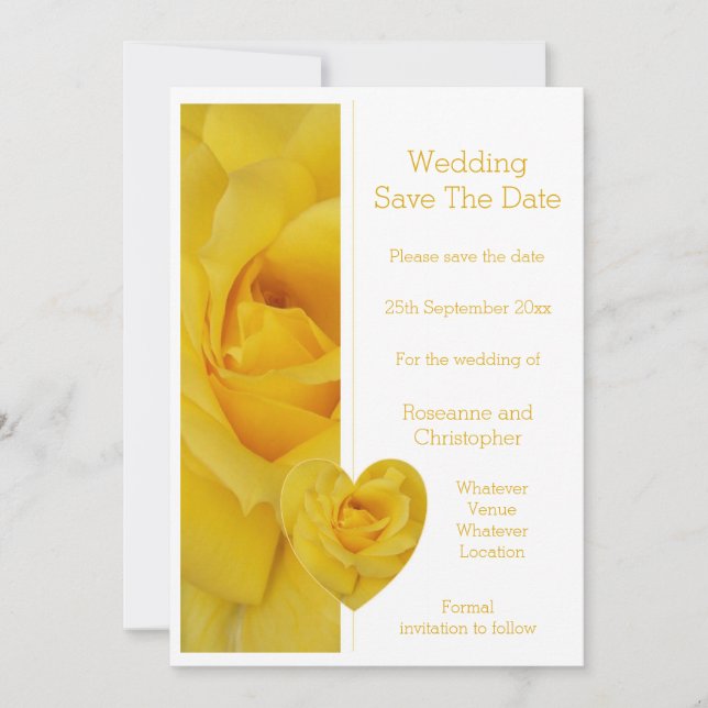 Yellow Rose Heart Design Wedding Save The Date (Front)