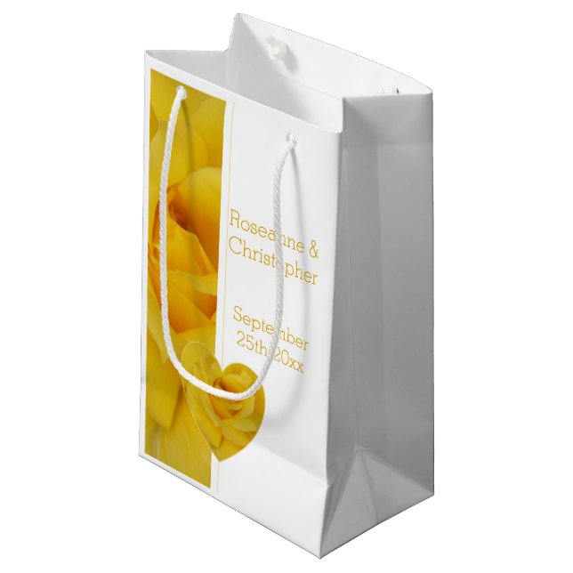 Yellow Rose Heart Design Wedding Small Gift Bag (Front Angled)