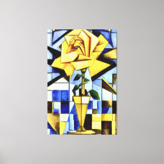 Yellow Rose In Yellow Vase Geometric Still Life Canvas Print