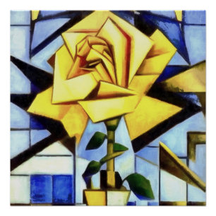 Yellow Rose In Yellow Vase Geometric Still Life Poster