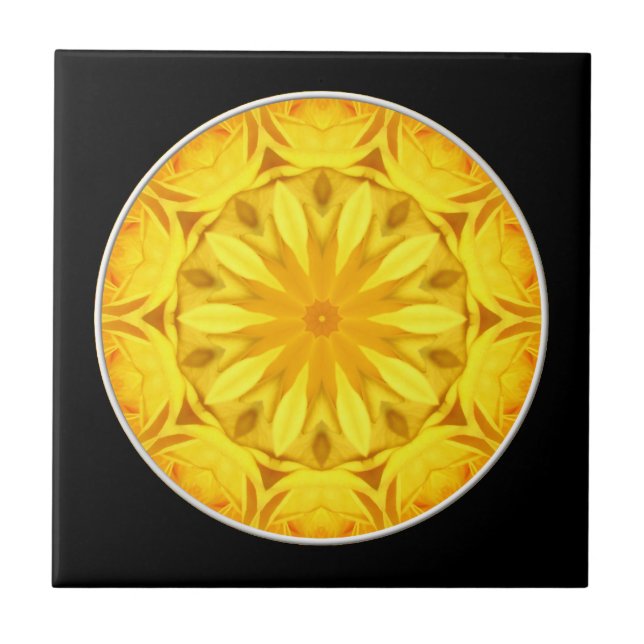 Yellow Rose Kaleidoscope Tile (Front)
