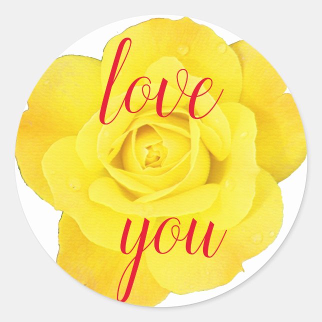 Yellow Rose Love You Floral Big Letters Cool Cute Classic Round Sticker (Front)