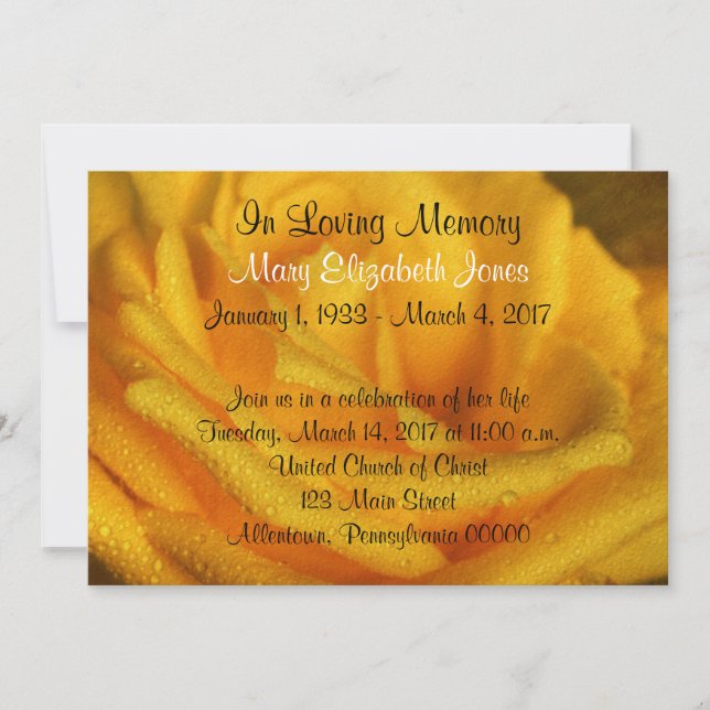 Yellow Rose Memorial Service Announcement (Front)
