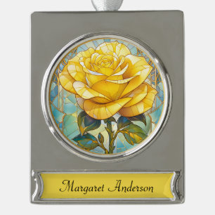 Yellow Rose Memorial Silver Plated Banner Ornament