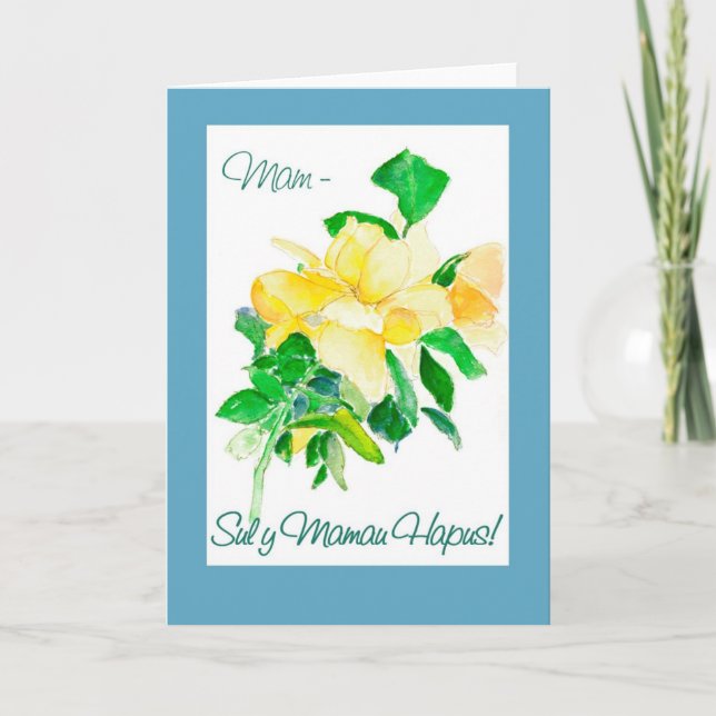 Yellow Rose Mother's Day Card for Mam: Welsh (Front)