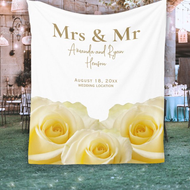 Yellow Rose Mrs. & Mr. Bridal Couple Wedding Gift  Fleece Blanket (Creator Uploaded)