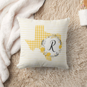 Yellow Rose of Texas - Gingham Monogram Cushion
