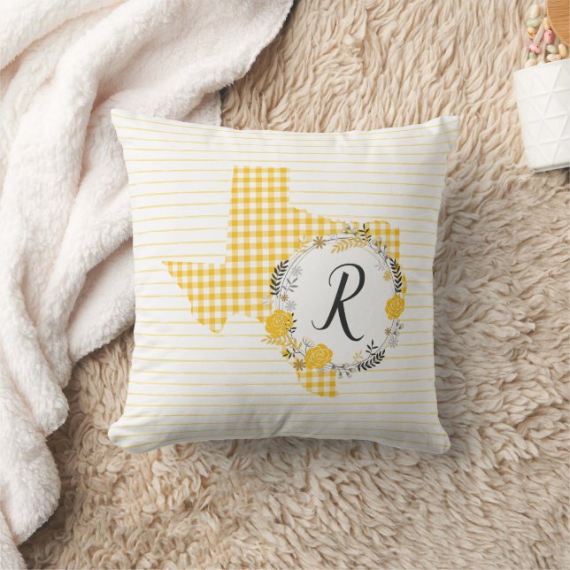 Yellow Rose of Texas - Gingham Monogram Cushion (Blanket)