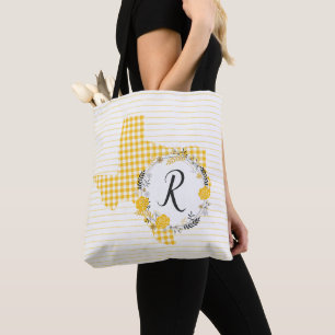 Yellow Rose of Texas - Gingham Monogram Tote Bag