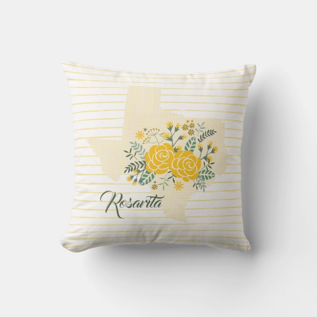 Yellow Rose of Texas - Gingham State with Roses Cushion (Front)