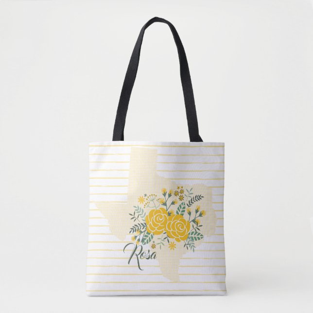 Yellow Rose of Texas - Gingham State with Roses Tote Bag (Front)