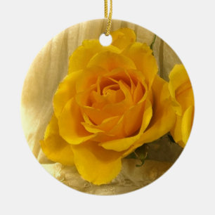 Yellow Rose on Lace Ceramic Tree Decoration