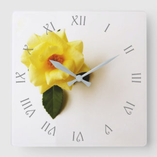 Yellow Rose On White Grey Script Roman wca Square Wall Clock