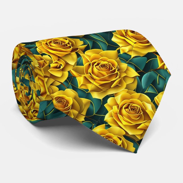 Yellow Rose Pattern Neck Tie (Rolled)