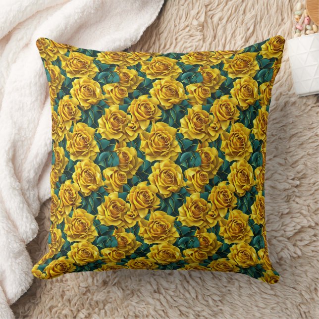 Yellow Rose Pattern Throw Pillow (Blanket)