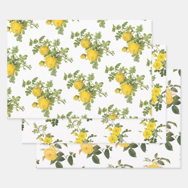 Yellow Rose Pattern Wrapping Paper Sheet (Set)